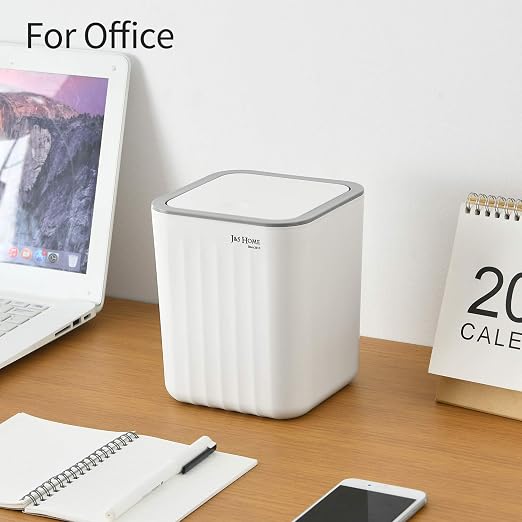 SUBEKYU 0.6 Gal Mini Desktop Trash Can with Lid, Small Square Countertop Garbage Bin, Plastic Tiny Tabletop Wastebasket for Office/Kitchen/Coffee Table, White - Image 5