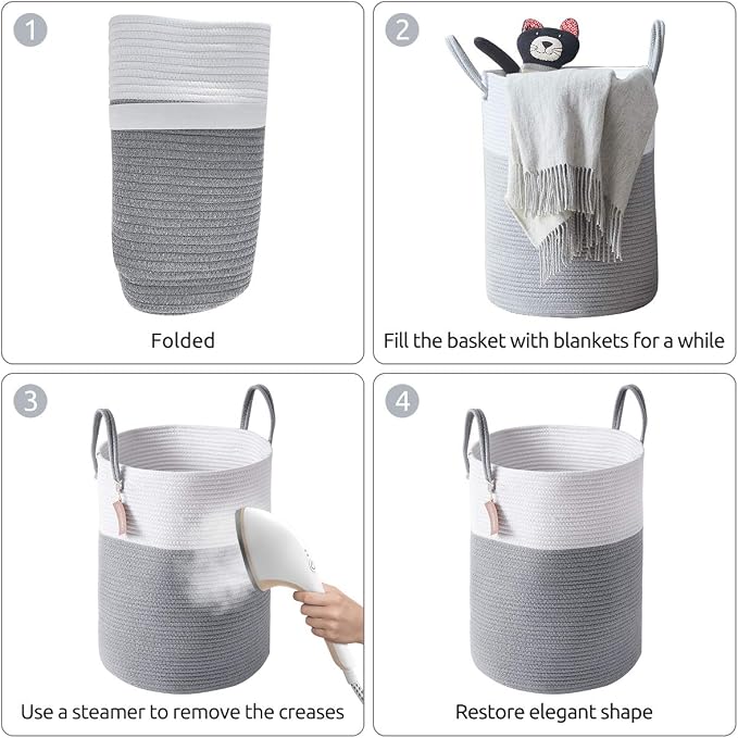 Cotton Rope Laundry Hamper by YOUDENOVA, 58L - Woven Collapsible Laundry Basket - Clothes Storage Basket for Blankets, Laundry Room Organizing, Bedroom Storage, Clothes Hamper – Grey - Image 6