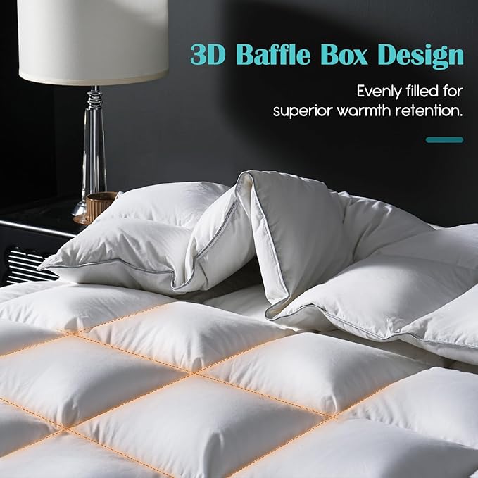 Goose Feather Down Fiber Comforter King Size, 100% Cotton Cover Ultra Soft Fluffy Duvet Insert King, All Season Luxurious Hotel Bedding Comforter with 8 Loops, White 106"x90"