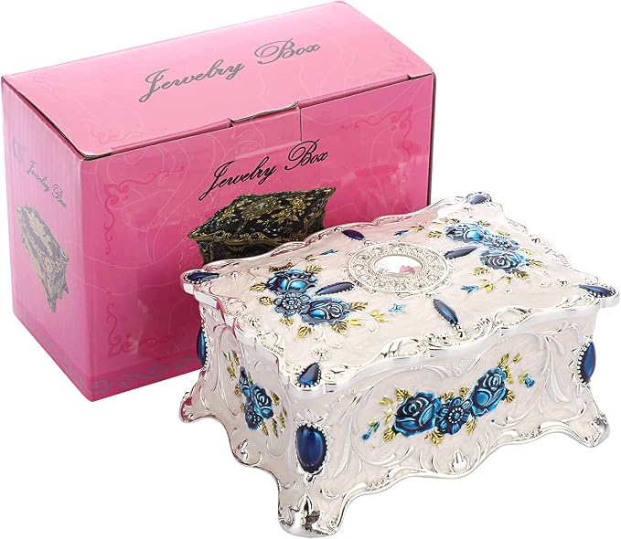 Hipiwe Vintage Metal Jewelry Box Trinket Organizer Box Jewelry Organizer for Women Jewelry Display Home Decor Unique Gift Silvery Medium - Image 8