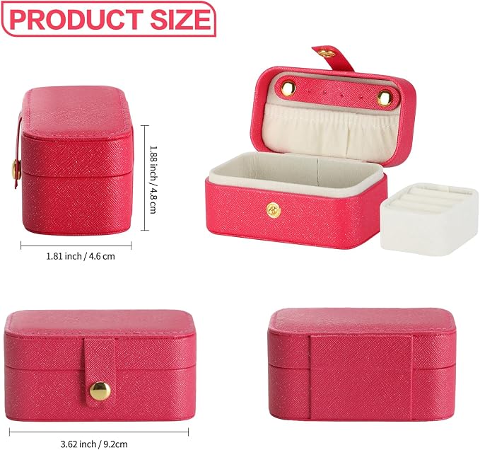 KUKUVR Small Travel Jewelry Box, Mini Jewelry Holder for Multiple Rings Necklace Earrings Lipstick, Portable Jewelry Storage Organizer Case with Removable Ring Slot (RED) - Image 2