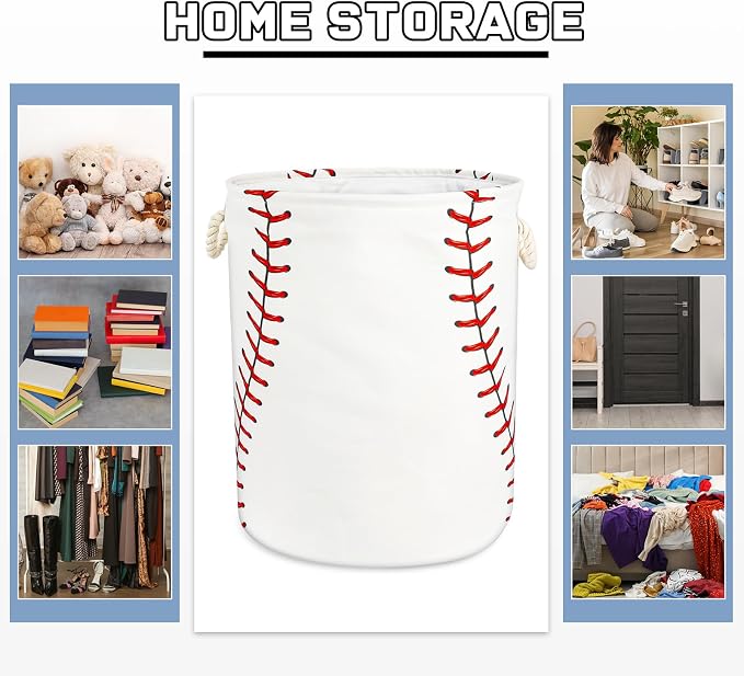 Baseball Texture Laundry Basket with Handles Collapsible Laundry Hamper Waterproof Toy Organizer Funny Dirty Clothes Hamper for College Dorm Bathroom Bedroom - Image 6
