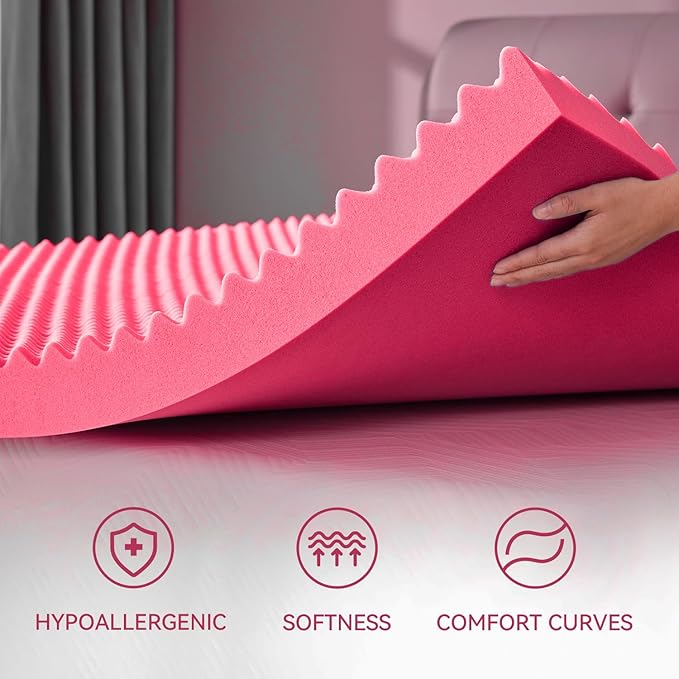 SINWEEK 3 Inch Egg Crate Memory Foam Mattress Topper Twin XL, Twin Extra Long Mattress Pads for College Dorm Single Bed, Pressure Relieve CertiPUR-US Certified,39x80 Inches, Pink