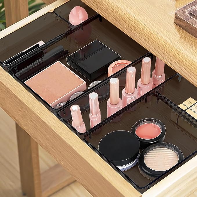 StorMiracle 16 PCS Drawer Organizer Set, 5 Varied Size Bathroom and kitchen Drawer cabinet organizer Trays, Clear Storage Bins for Makeup, Jewelry, Utensils and Gadgets, Black - Image 5