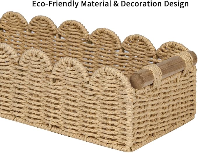 CubesLand Toilet Paper Storage Organizer Basket, Scalloped Decorative Baskets for Over Toilet Shelves, Wicker Small Basket Perfect for Home Countertop Storage & Decor, Living Room Shelf Decor, Beige - Image 8