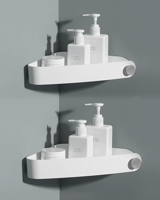 Sotfamily Plastic Shower Caddy Corner (for 90° Only), 2 Pack Adhesive Corner Shower Shelves for Bathroom Organizers and Storage, White by Sotfamily