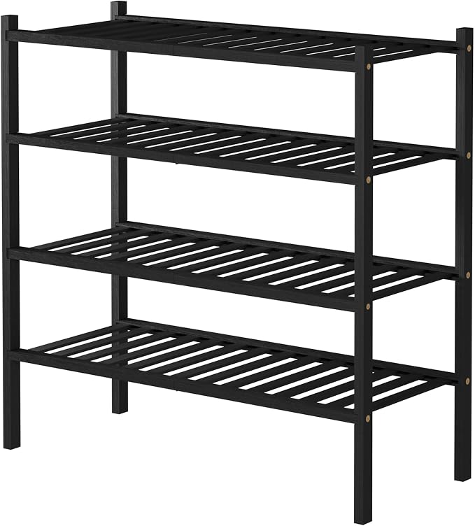 ROMGUAR CRAFT 4 Tier Bamboo Shoe Rack for Closet Free Standing Wood Shoe Shelf for Entryway Small Space Stackable 27"x11"x26" (Black) - Image 7