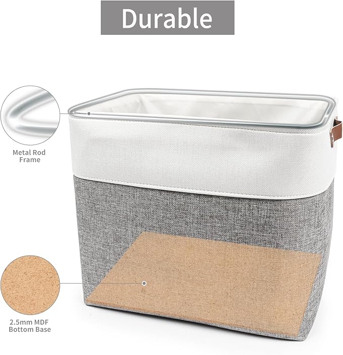 Bagnizer Large Fabric Storage Baskets | 50L Storage Bins, Decorative Linen Closet Baskets with Handles for Organizing, Shelf, Toys, Clothes, Home, Office, Nursery, 17x12x15Inches (Grey&White) - Image 4