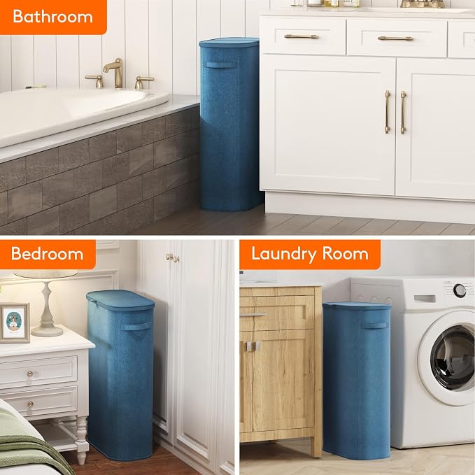 Lifewit Slim Laundry Basket with Lid, Narrow Large Laundry Hamper with Plastic Handles and Removable Bag, Tall Foldable Dirty Clothes Hampers for Laundry Room, Bedroom, Bathroom, Dorm, 75L Dark Blue - Image 9