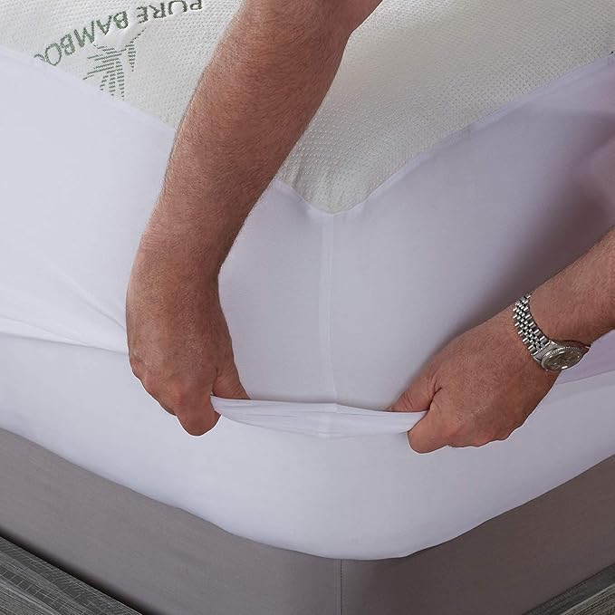 Queen Mattress Protector by PURE BAMBOO, Waterproof - Viscose Derived from Bamboo, Breathable, Noiseless Mattress Cover Protects Against Moisture, Spills, Stains (Queen)