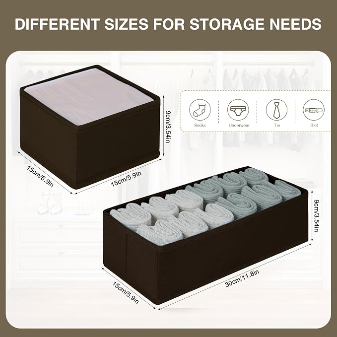 DIMJ Drawer Organizer Clothes, Underwear Drawer Organizer, Set of 4 Foldable Closet Drawer Bins, Fabric Drawer Dividers for Baby Clothes, Socks, Belt, Tie (Brown) - Image 5