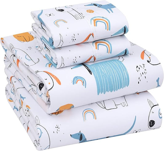 RUVANTI 100% Cotton Sheets – Full Size Percale Bedding, Cooling & Breathable Floral Design, Durable with a Crisp, Soft & Comfortable Feel, 16" Deep Pocket, 4-Piece Set, Puppy Me