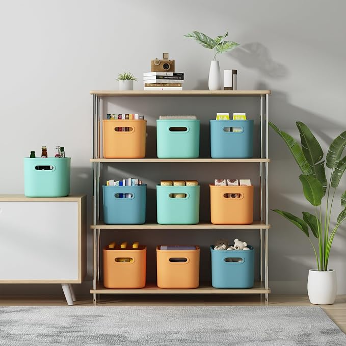 ORGIDOL 6 Pack Colorful Storage Bins with Lids Stackable Storage Container for Organizing, Storage Boxes with Handle for Shelves, Cute Storage Bin for Craft, Snacks, 9.85x6.9x5.7 inch - Image 4
