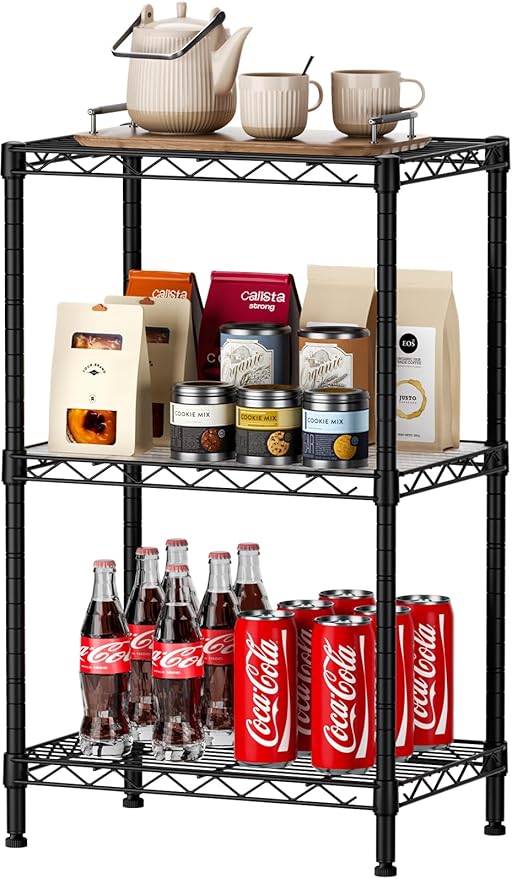 SINGAYE 3 Small Shelves Storage Shelf Wire Shelving Unit Metal Shelf Adjustable Organizers Storage Shelving with Wheels for Bathroom Laundry Room Kitchen Pantry11.5”D x 17.3”W x 30”H Black by SINGAYE