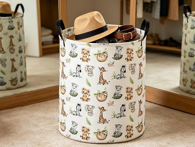 Kids Laundry Basket Animal Hamper for Nursery Animals Hamper Kids Storage Bin Room Decor for Home(Jungle animal) - Image 6