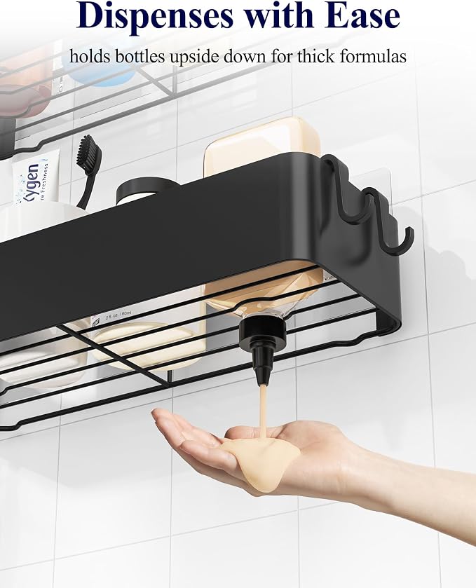 Kitsure Shower Caddy Adhesive - 6-Pack, No-Drilling Shower Shelves with Soap Holder, Toothbrush Holde, 6 Hooks, Rustproof & Stylish Bathroom Organizers and Storage Solution, Black, Large - Image 8