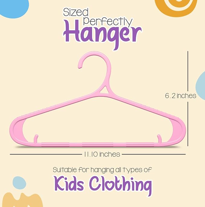 Utopia Home Kids Hangers 60 Pack - 11 Inch Plastic Baby Hangers for Closet - Childrens Hanger for Clothes & Infant Hanger for Closet - Non-Slip Shoulder Grooves, Strap Hooks & Pants Bar (Baby Pink) - Image 2
