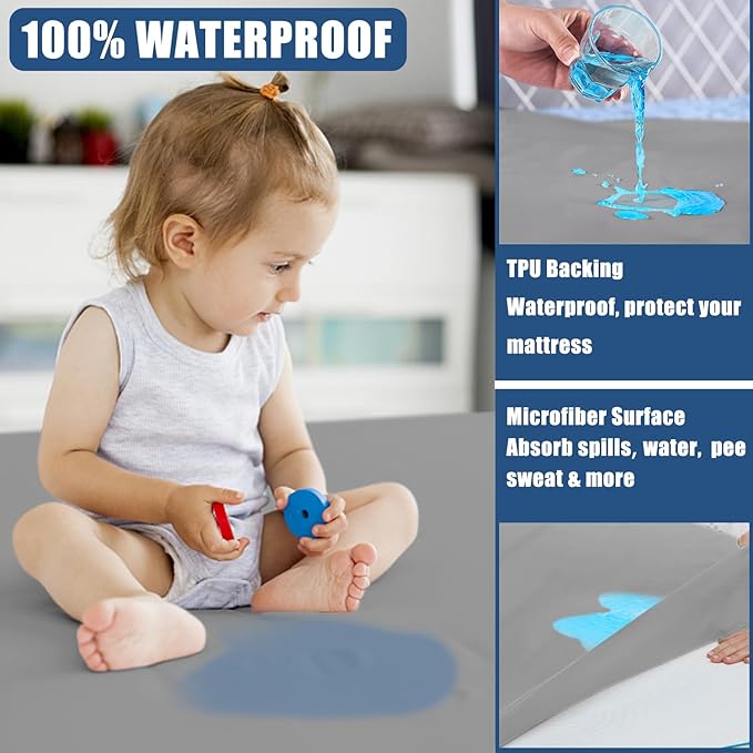 Waterproof Mattress Protector Full Size, 2 Pack Breathable Mattress Cover, Fitted Deep Pocket Mattress Pad Cover Stretches up to 21 Inches, Soft Noiseless Bed Cover