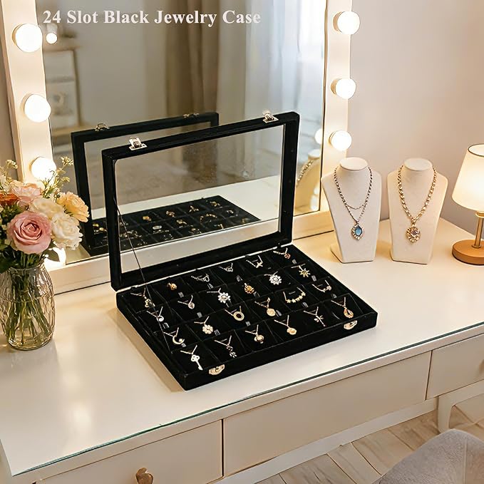 Jewelry Box Necklace Organizer Tray (Black) Necklace Display Case for Storage Jewelry Necklaces Display Stand 24 Slot Pendant Holder for Women - Image 6