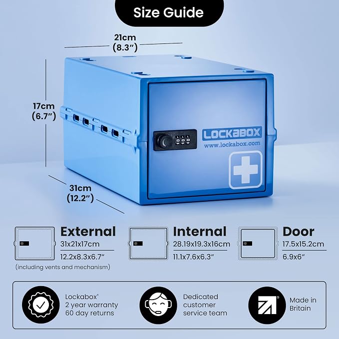 Lockabox One™ | Premium Medicine Lock Box | Medium Medication Lock Box With Code For Medicines, Vitamins & Supplements | External Size 12 x 8 x 6.6 inches (Medi Blue) - Image 4