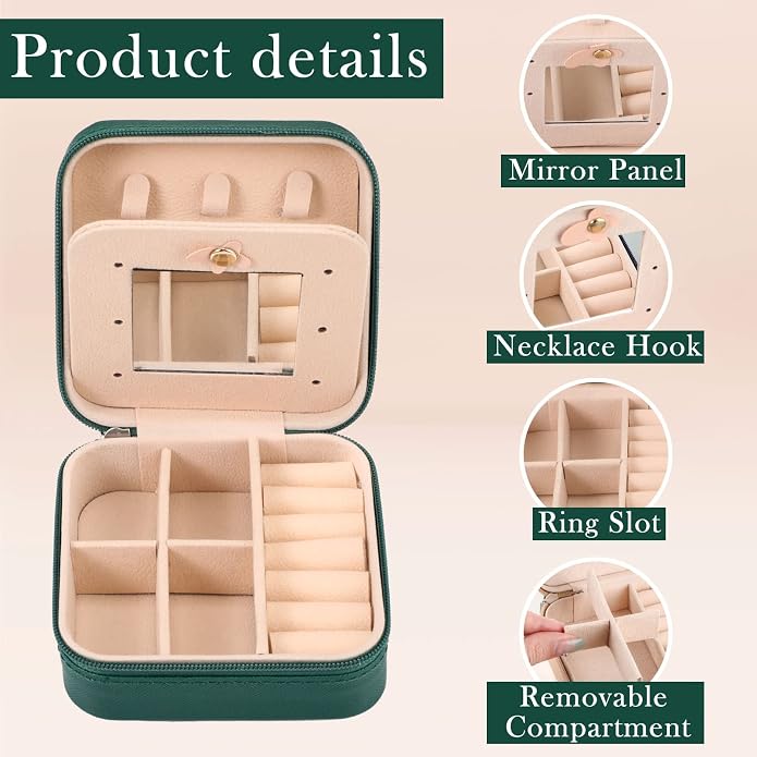 Hillban Bridesmaid Gifts Jewelry Box with Mirror, PU Leather Small Travel Jewelry Case Organizer Storage for Women Girls - Image 3