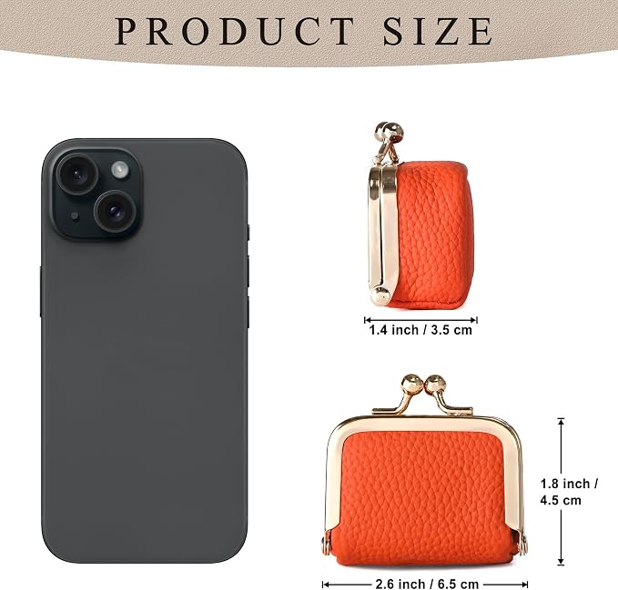 Zivyes Mini Jewelry Box Travel Small Coin Purse Organizer Case Genuine Leather Tiny Size (Orange) - Image 6
