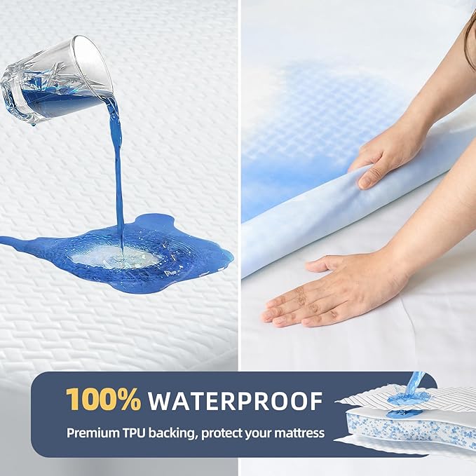 2 Pack Waterproof Mattress Protector Full Size, Cooling Mattress Cover Full Size Bed Soft Breathable Mattress Pad Cover Fitted 8-21'' Deep Pocket, Vinyl Free