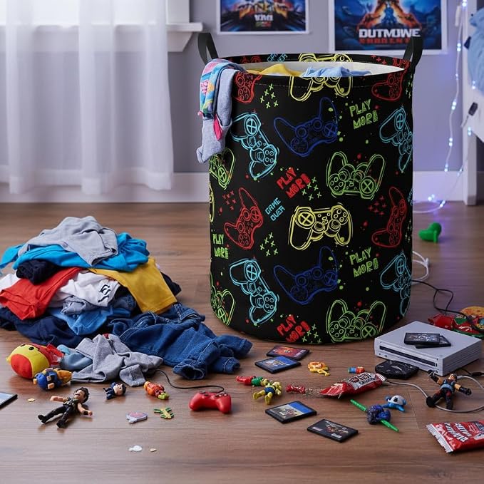 Baby Laundry Hamper kids laundry Basket Waterproof Laundry Bag for Bedroom Toy Clothes Organizer Room Décor(Game) - Image 6
