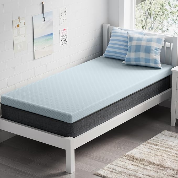 OhGeni 3 Inch Twin XL Memory Foam Mattress Topper Pad with Cover, Egg Crate Foam with Anti-Slip Base, Enhanced with Cooling Gel，Removable & Washable，College Dorm Room Essential