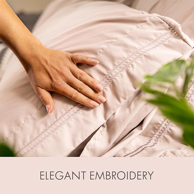 ClevaHome Full Size Sheet Set - 6 Piece Soft Breathable Luxury Bed Sheet Set - Shrinkage & Fade Resistant Embroidered Bedding Sheet with Deep Pocket, 2 Extra Pillowcases (Full, Barely Pink)