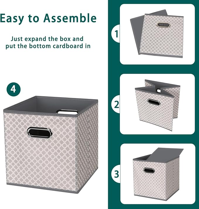 Fabric storage bins Cubes, Fabric Cube Organizer with Handle, Foldable Cube Bins for Cloth or Accessary Storage, 11x11x11, Set of 3, (Light Grey) - Image 6