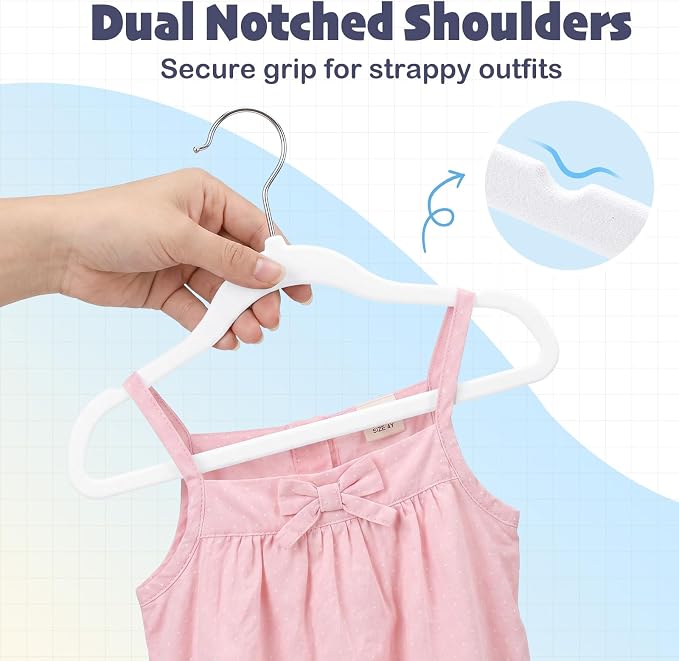 HOUSE DAY 11 Inch Velvet Baby Hangers 50 Pack White, Premium Kids Hangers for Children, Infant & Toddler Clothes, Durable Non Slip Small Baby Felt Hanger for Closet, Ideal for Everyday Use - Image 7