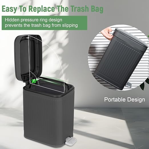 rejomiik Small Bathroom Trash Can with Lid Slim Soft Close Garbage Can Step Wastebasket Container Trash Bin for Office Bedroom Kitchen Living Room (2.6 Gallon Dark Gray) - Image 5
