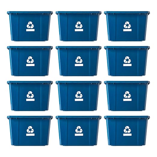 Gracious Living Medium Curbside Blue Box, Plastic 17 Gallon/64 Litre Home Trash Can Refuse and Recycling Bin Container with Built-in Handles (12 Pack) - Image 2