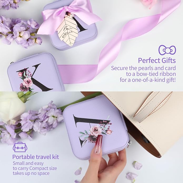 AYGXU Travel Jewelry Box for Women and Girls - Small Case With Initial A-Z - Teacher Gifts - Image 5