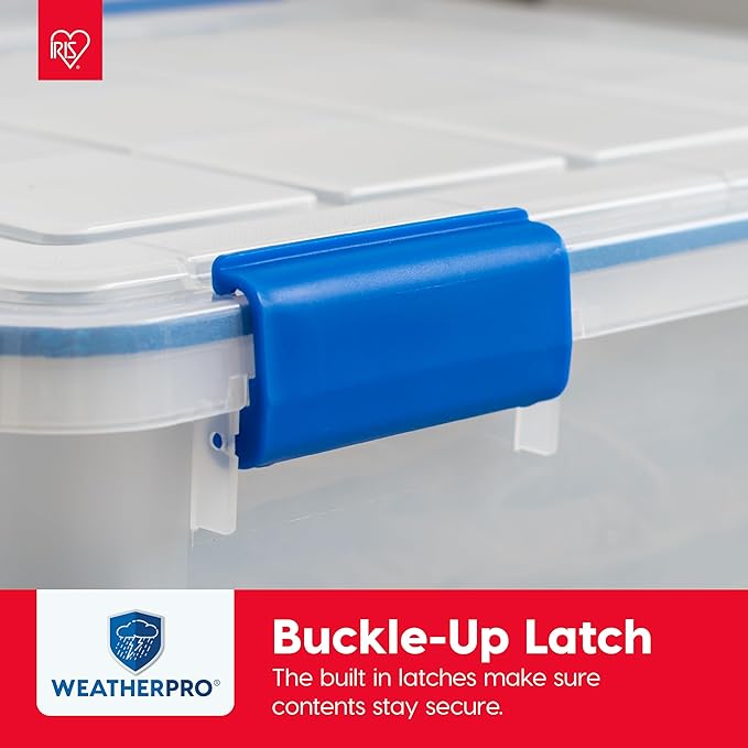 IRIS USA WeatherPro 16 Qt Storage Bins with Lids, 3 Pack, BPA-Free Plastic Gasket Box with Tight Latch and Seal, Stackable Nestable Tote Tub - Clear/Blue - Image 6