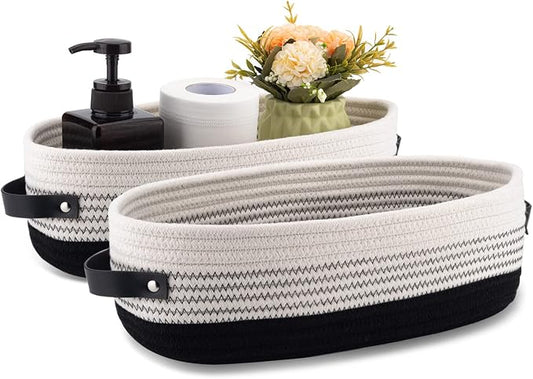 2 Pack Cotton Rope Toilet Basket Bathroom Decor Baskets, Toilet Paper Holder Basket, Farmhouse Home Decor Organizing 13"x5.9"x4" Black by Oradrem