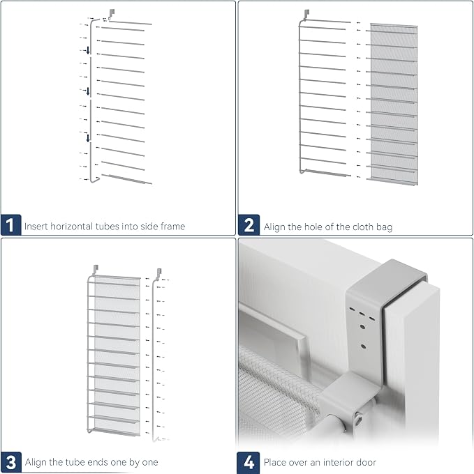 Whitmor 36 Pair Over The Door Shoe Organizer, 12 Tier Hanging Shoe Organizer, Heavy Duty Metal & Mesh Shoe Holder, Hanging Shoe Rack for Closet Organizer & Storage, 69"L x 21.7"W x 7.5"H, Grey - Image 6