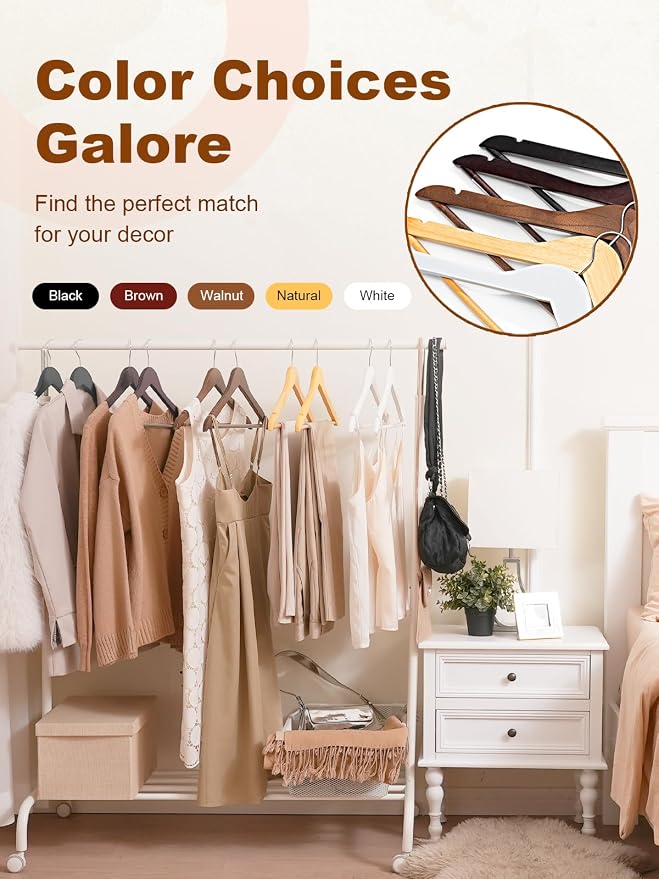 HOUSE DAY Walnut Wooden Hangers 30 Pack, Heavy Duty Wooden Coat Hanger for Closet, Solid Wood Hanger with Non Slip Pant Bar, Smooth Finish Wood Clothes Hangers for Shirts, Suits Jackets, Dress - Image 9