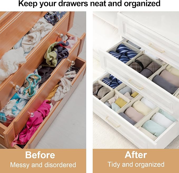 Fordonral Drawer Organizer Clothes, Foldable Fabric Dresser Organizer Closet Organizers and Storage Box for Underwear,Folded Clothes,Baby Clothing,Socks,Bra,Towels,Ties(6M+6S,Beige) - Image 2