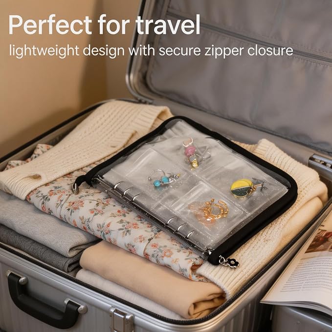 Earring Organizer Case Travel Jewelry Organizer Transparent Jewelry Storage Book for Necklace Bracelet Ring Holder with Small Clear Zippered Pouch - Image 4