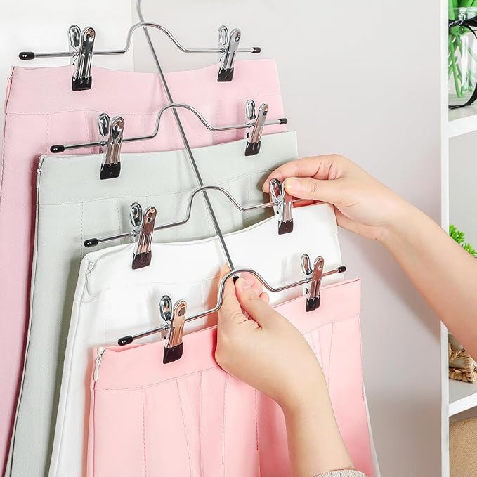 TOPIA HANGER 4 Tier Metal Skirt Hangers for Women, Pants Hanger Space Saving with Adjustable Clips, Gain 70% More Space, Non Slip Grip for Slacks, Trousers, Shorts, Jeans, Towels, Black, 3-Pack, CT24B - Image 4