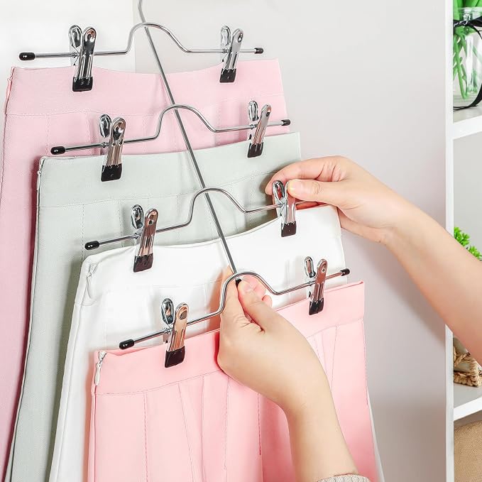 TOPIA HANGER 4 Tier Metal Skirt Hangers for Women, Pants Hanger Space Saving with Adjustable Clips, Gain 70% More Space, Non Slip Grip for Slacks, Trousers, Shorts, Jeans, Towels, Black, 4-Pack, CT61B - Image 4