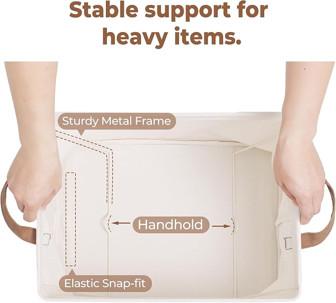 StorageWorks Fabric Storage Bins, Large Storage Baskets for Shelves, Closet Organizers and Storage Bins with Metal Frame, Handles, Natural Color, 2-Pack - Image 7