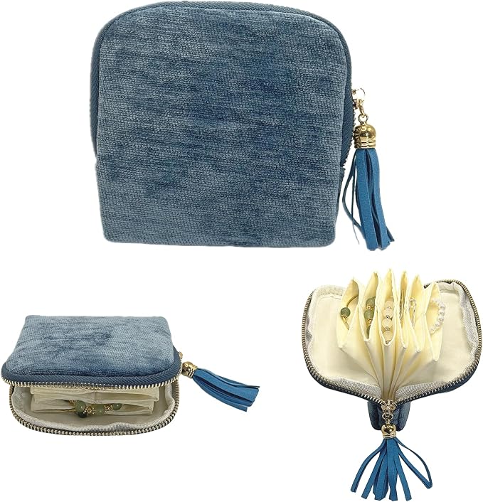 Small Travel Jewelry Case - Jewelry Travel Organizer Bag with Tassel Zipper for Bracelets, Necklaces, Bangles, Jewelry Organizer Storage Bag Gift for Women Girls LJB001-Peacock Blue by ToLoveToLife