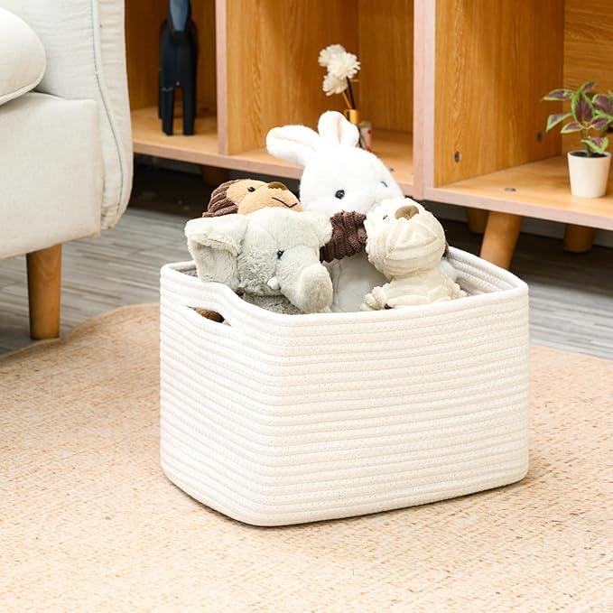 ICERZCZ Storage Baskets for Organizing, Woven Basket for Storage, Storage Baskets Bin for Shelves, Cotton Rope Basket with Handles, 12.5"Lx9.1"Wx7.9"H, (4 Packs) Off White - Image 5