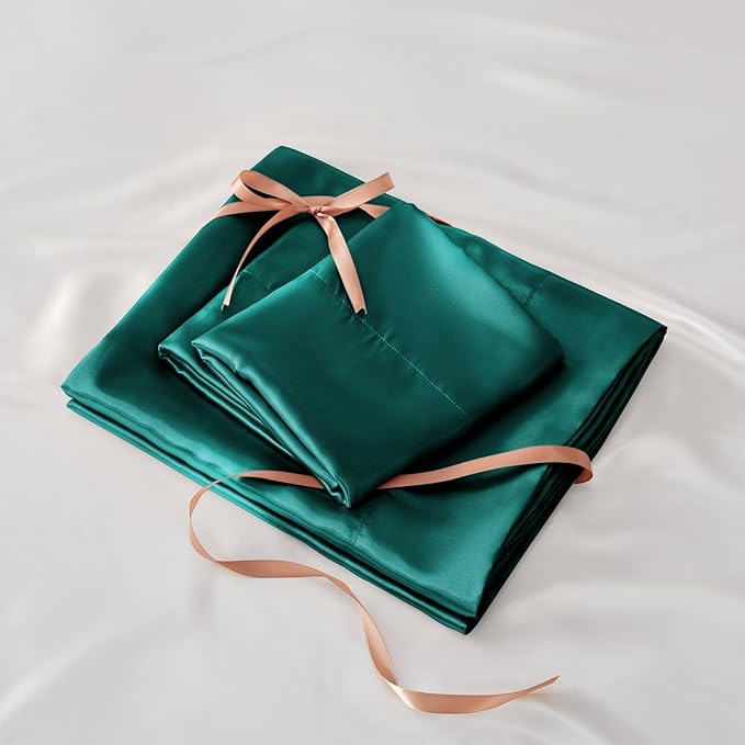 BEDELITE Satin Sheets Full Size Bed Set, Luxury Soft Teal Silky Sheet for Hair and Skin, Similar to Silk Bed Sheets Set 4 Pieces with 1 Deep Pocket Fitted Sheet, 1 Flat Sheet, and 2 Pillowcases