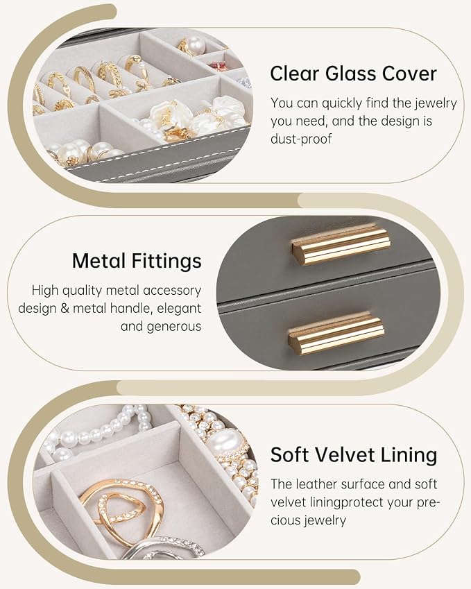 AKOZLIN Jewelry Box with Clear Lid Functional Leather Jewelry Storage Organizer Case 2 Drawers for Women Girls Necklace Ring Bracelet Earring - Image 4