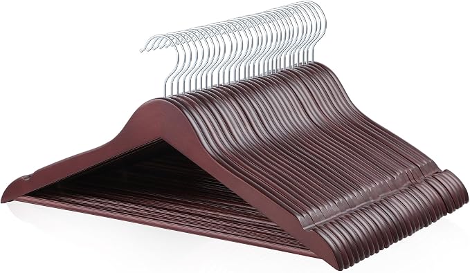 Amazon Basics Wood Suit Clothes Hangers for Closet Organizer, Cherry, 30-Pack by AmazonBasics