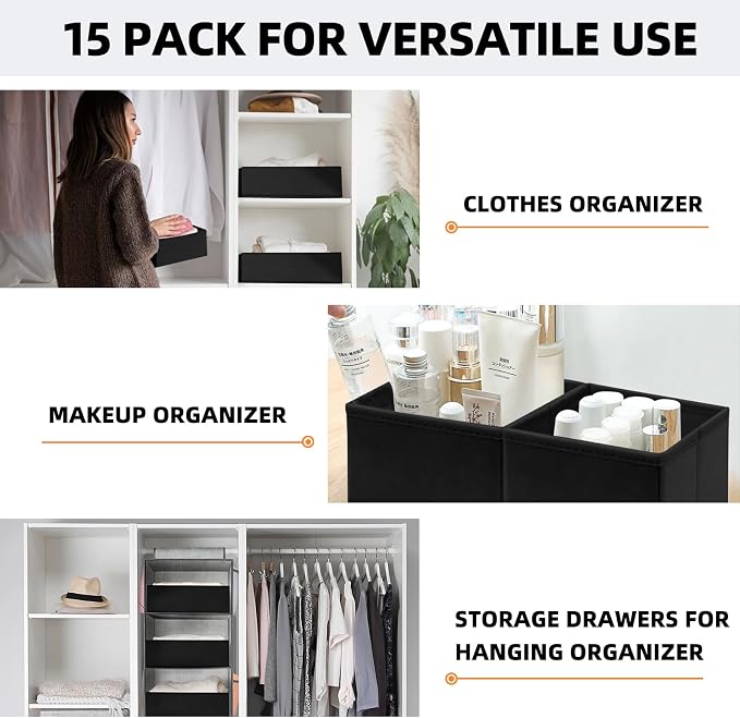 Criusia Closet Drawer Organizer Clothes, 15 Pack Dresser Organizer for Baby Clothes, Fabric Drawer Dividers for Nursery Bedroom (Black) - Image 5